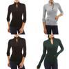 Top casual a collo alto a maniche lunghe da donna, maglione in maglia, T-shirt con bottoni, camicetta, in tessuti di alta qualità per il comfort di tutto il giorno