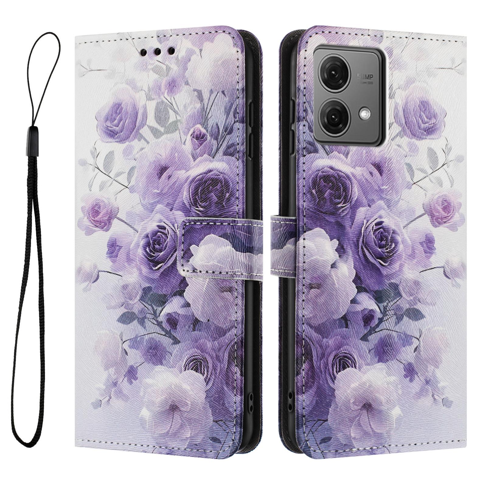 

YX-2501 Для Motorola Edge 40 Neo 5G Чохол з друком візерунка Шкіряний гаманець Чохол для телефону зі шнурком Purple Rose