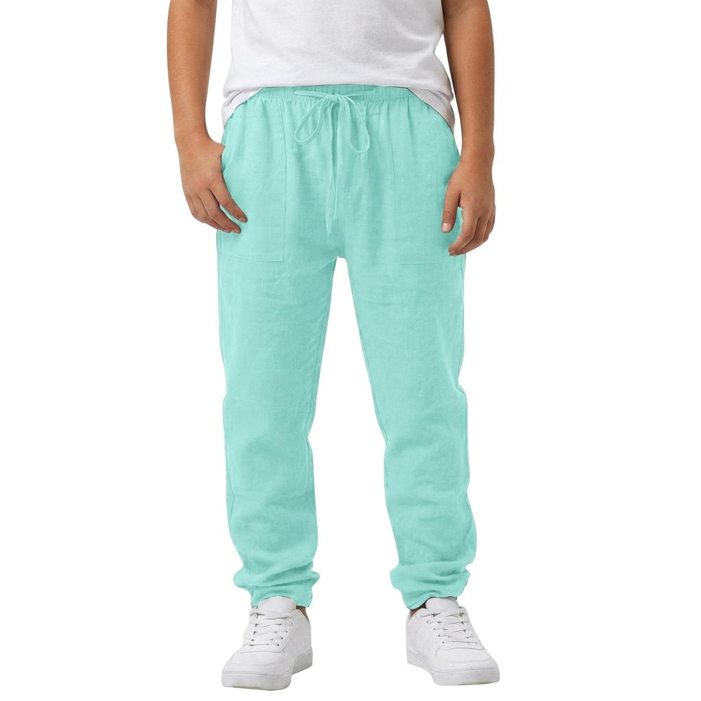 Boys And Girls Casual Drawstring Elastic Pants Children's Linen Cotton Straight Pants