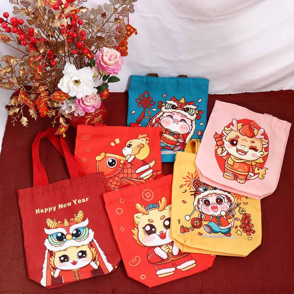 Animal Print Happy New Year Handbag Letter Cartoon Dargon Tote Bag  Outdoor