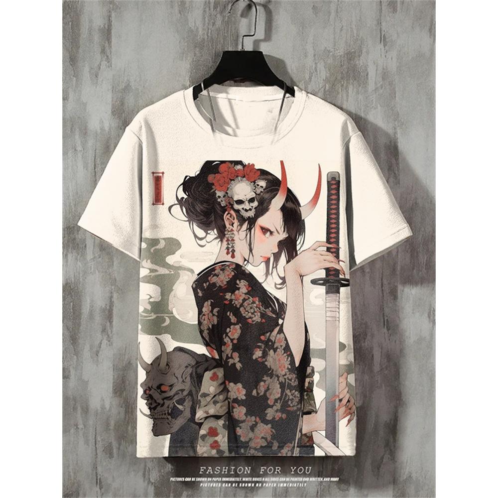 Anime Pánské tričko Retro Street Tričko s krátkým rukávem Pro muže Neformální 3D tisk Léto Top Prodyšné Volné Pánské oblečení