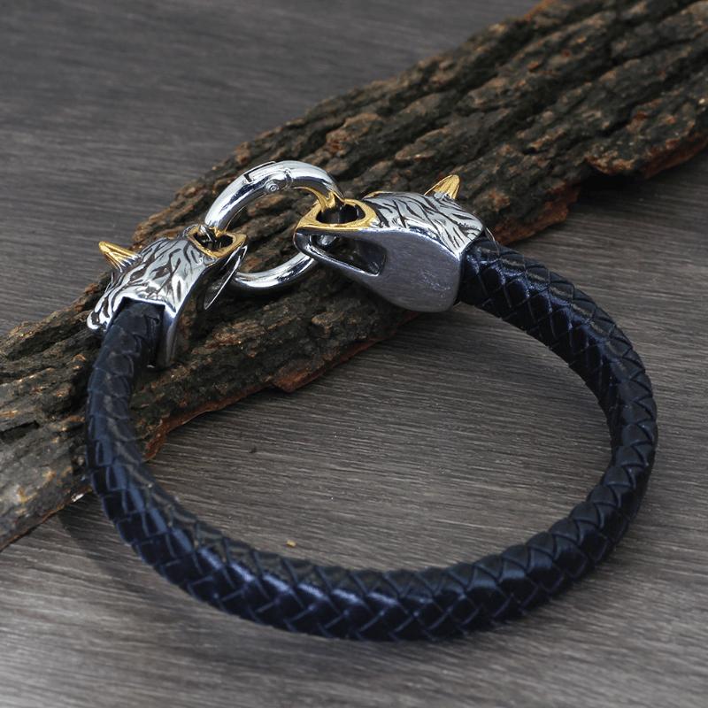 Viking Wolf Head Leather Bracelet Viking Pendant Jewelry Gift