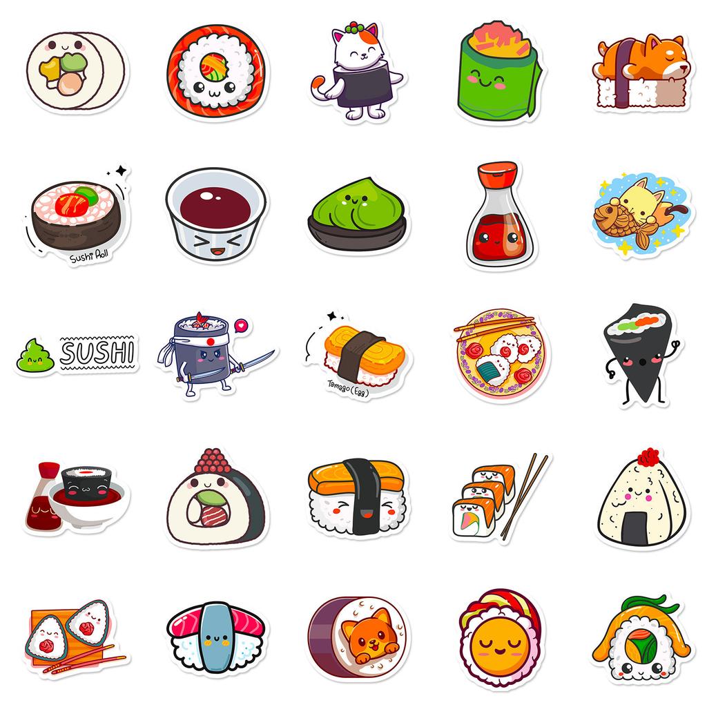 50 Sushi Graffiti Stickers New Products Cute Style Creative Food Stickers Personalized Decoration Waterproof Stickers