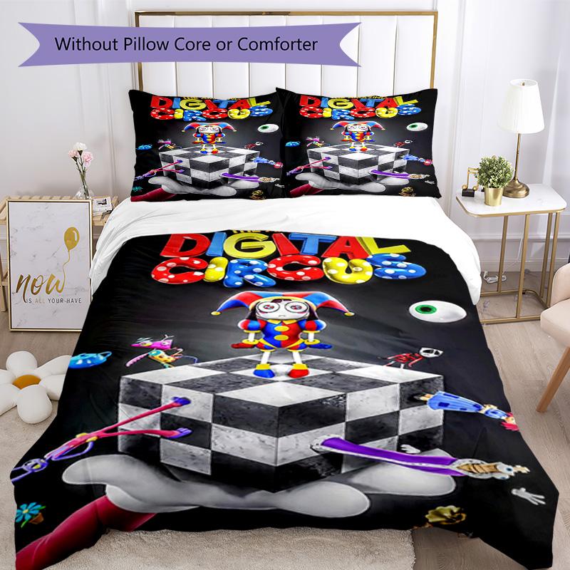 Digitaler Zirkus Bettwäsche-Set Atmungsaktive Bettbezug mit Kissenbezügen Dekorative Bettwäsche für Schlafzimmer Heimdekoration Geburtstagsgeschenk
