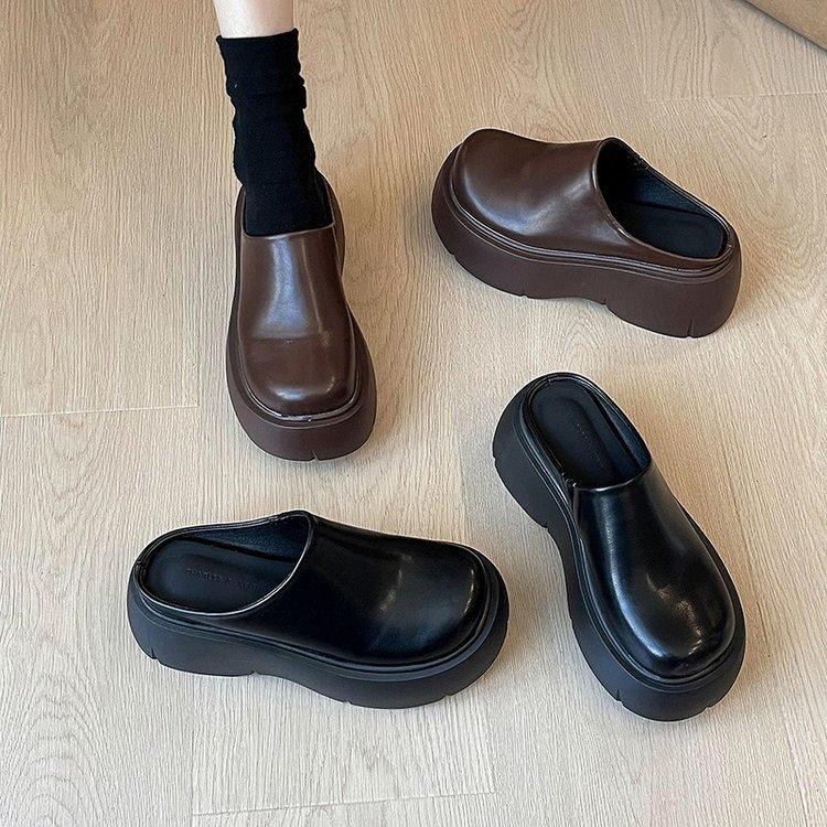 French Outer Wear Heightening Muller Half Tray Lazy Shoes New Thick-soled High-end Bag Head Half Slippers Women's Soft Sole