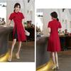 Long Fork Traditional Chinese Dress Short Sleeve Cheongsam Stand Collar Qipao Dress  Summer
