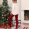 Women's Christmas Casual Loose Merry Christmas/Let It Show Print Plaid Print Long-sleeved Trouser Suit