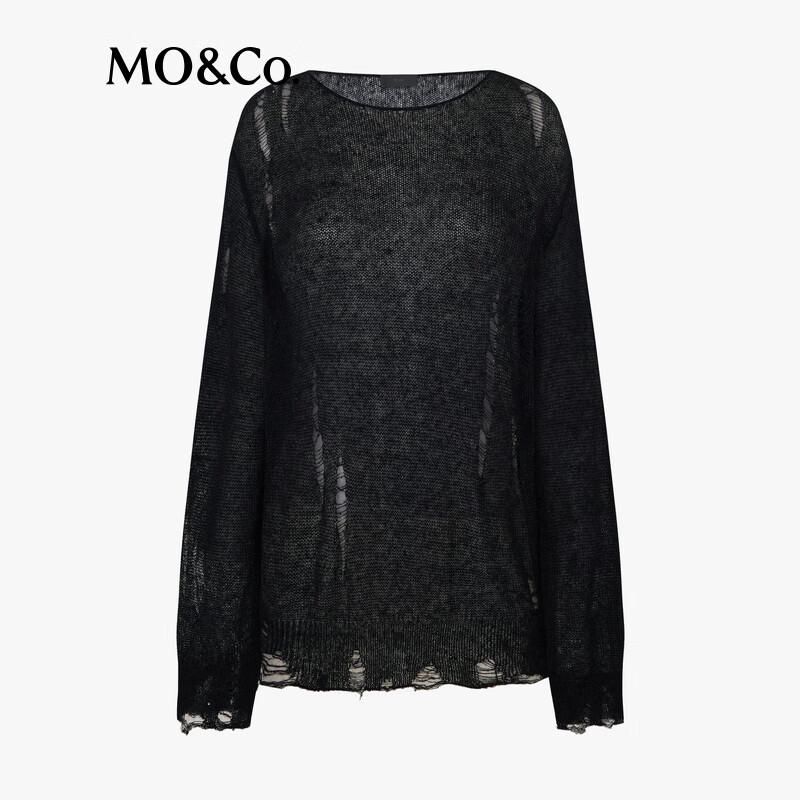 MO&Co. NOIR Series Distressed Knit Sweater