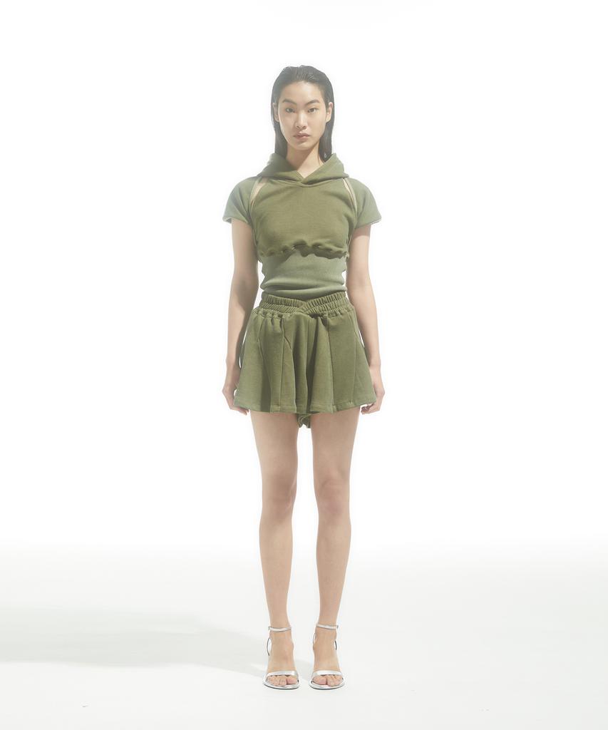 DRAE V-Waist Flared Sweatshorts_Khaki