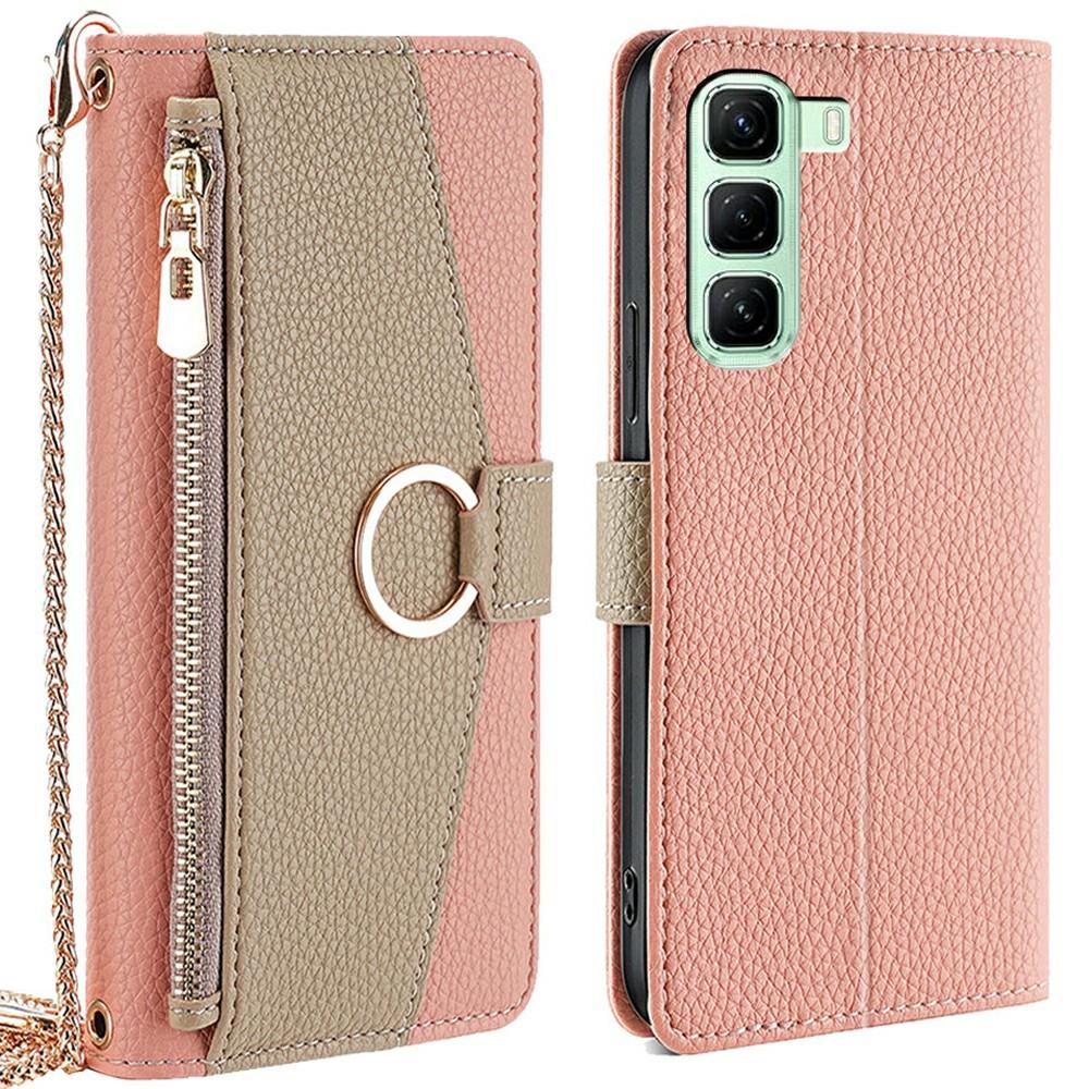 Pro Infinix Hot 50 5G Pouzdro Zrcadlová Peněženka Kožený Kryt na Telefon s Řetízkem Ramenní Popruh