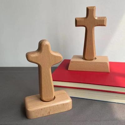 Wooden Cross Crafts Desk Ornaments Beech Wood Cross Wood Carving Table Decor Christian Cross Decoration Christmas Jesus Christ