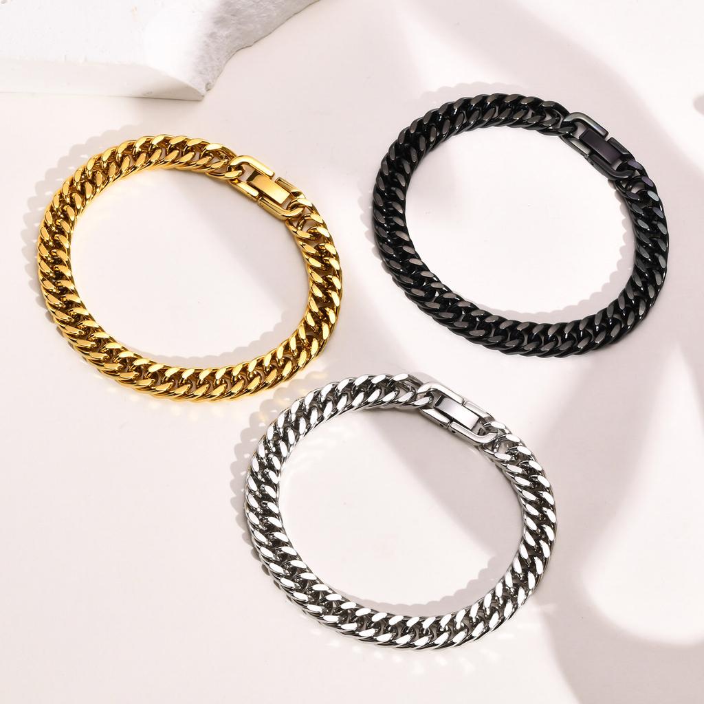 Stylish Double Curb Chain Bracelets for Men Boys,8/10/12/15mm Stainless Steel Miami Link Wristband,Punk Zircon Gifts