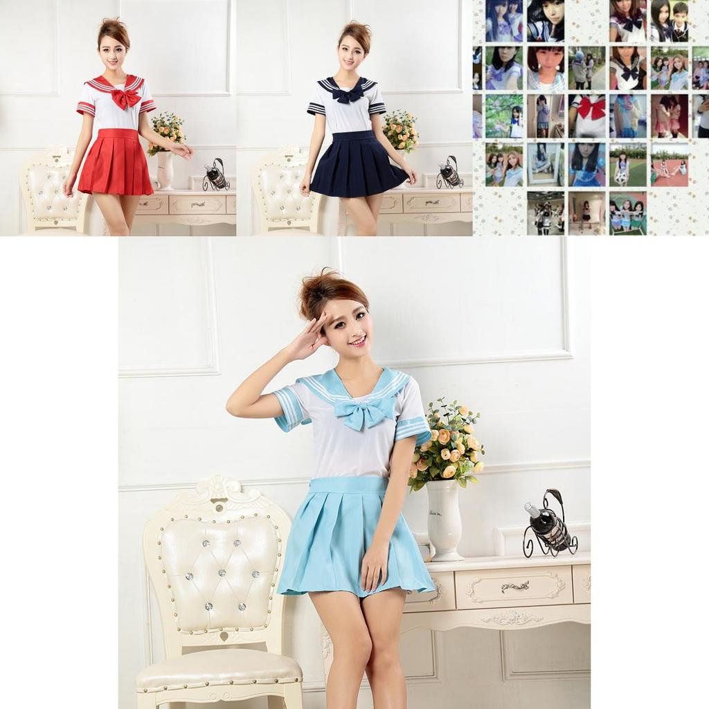 Charming Japanese School Girl Dress Outfit Cosplay Costume Set With Turn-down Collar