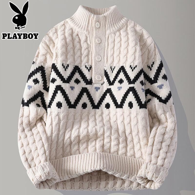 Playboy Men's Warm Half-High Collar Pullover Sweater