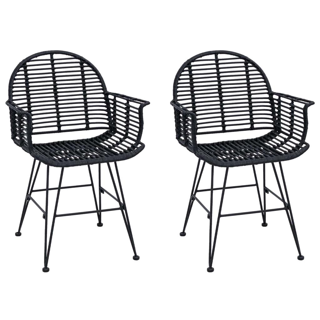 Dining Chair Set of 2 Rattan and Iron Black 57 x 55 x 85 cm