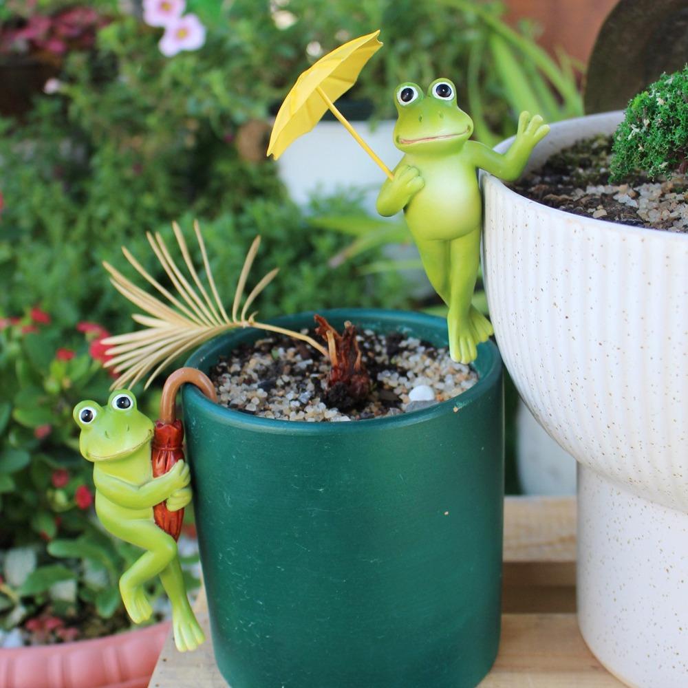 

Resin Statue Umbrella Frogs Flower Pot Pendant Flower Pot Accessories 2pcs