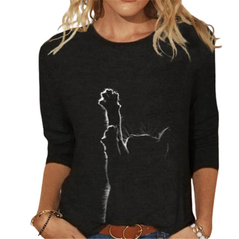 Women's Knitted Long Sleeve Animal Print Round Neck T-Shirt, European and American Style, 2023.