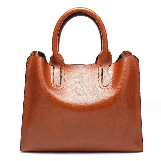 2024 New European & American Fashion Women's Oil Leather Handbag - Simple Versatile Shoulder & Crossbody Bag