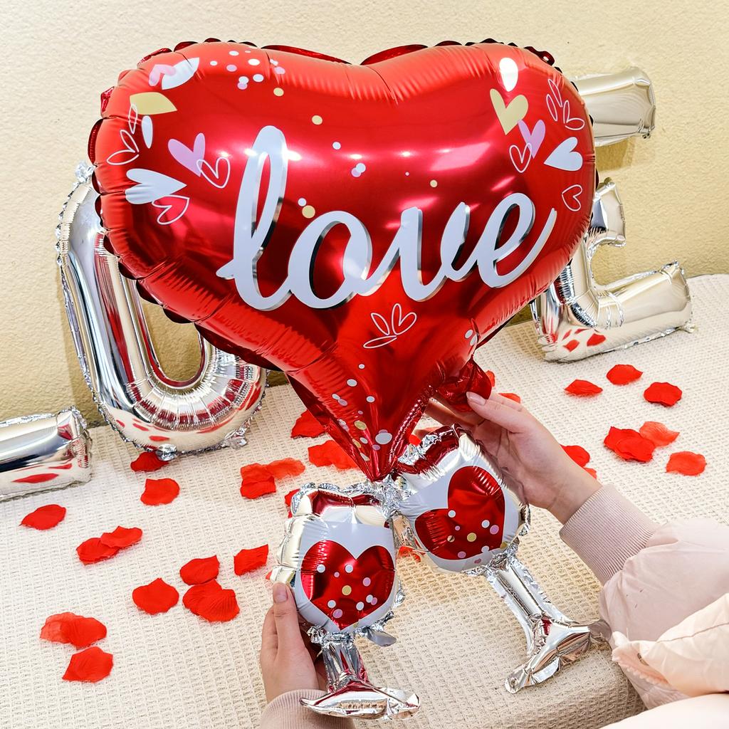 Rose Künstliche Blütenblätter Rote Ballons Set Liebesherz Latex Folienballon Hochzeit Romantische Nacht Valentinstag Party Dekoration