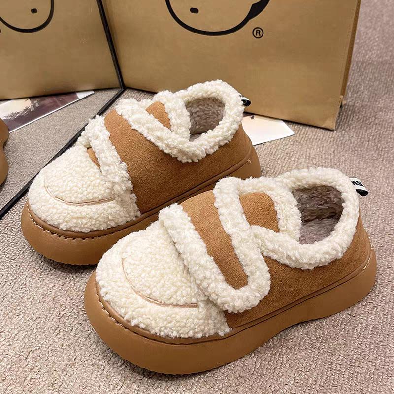 

Милые женские хлопковые туфли из овечьей шерсти 2024 новые Плоские Утолщенные Плюшевые на липучке Женские Ботильоны Зима Комфорт Нескользящие зимние ботинки 40-41 малиновый