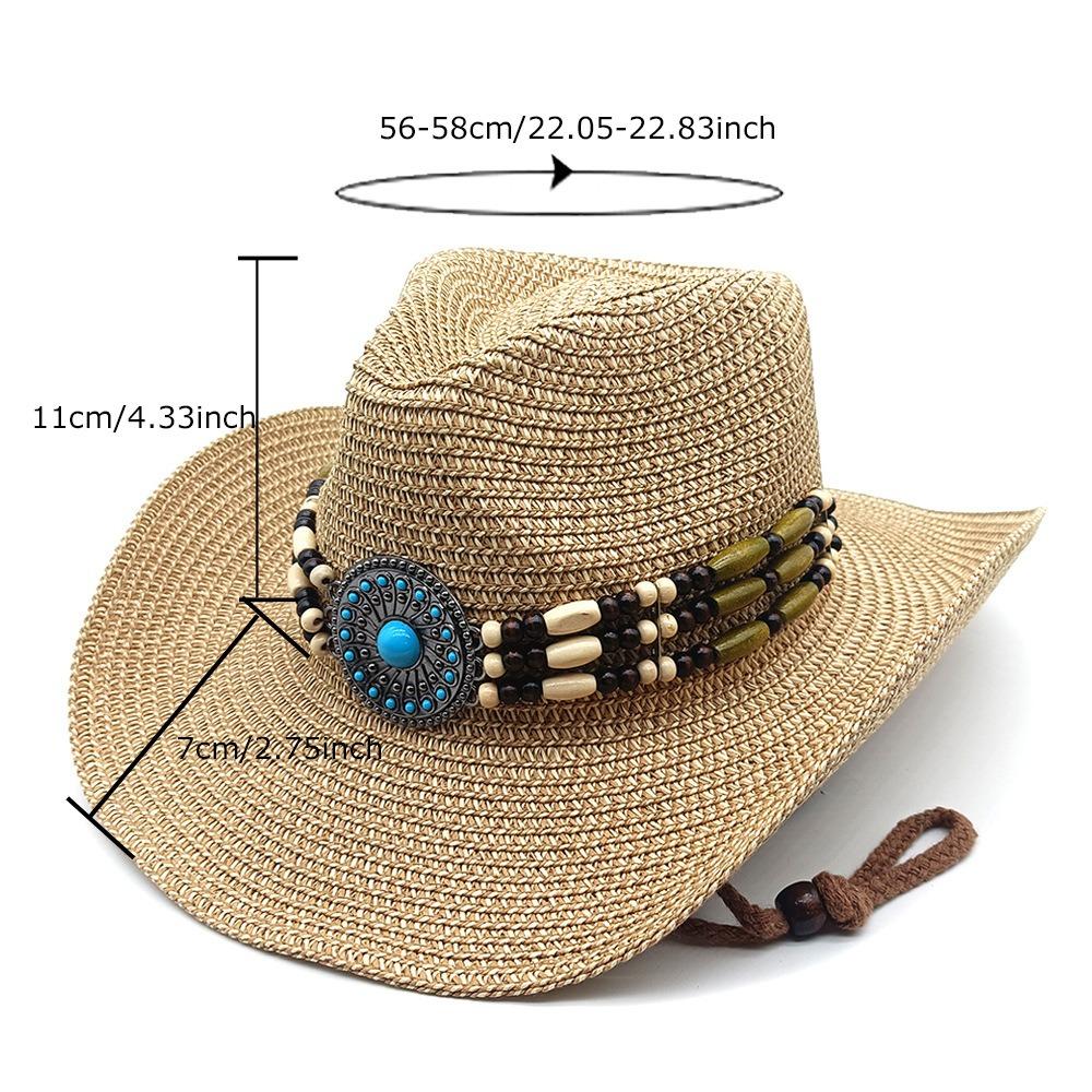 Handgewebter Stroh-Sonnenhut Großer Rand Cowgirl-Hut Klassischer Western-Cowboyhut für Männer, Frauen