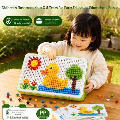 3D Mushroom Nail Puzzle for Kids: Educational DIY Storage Box & Interlocking Toy