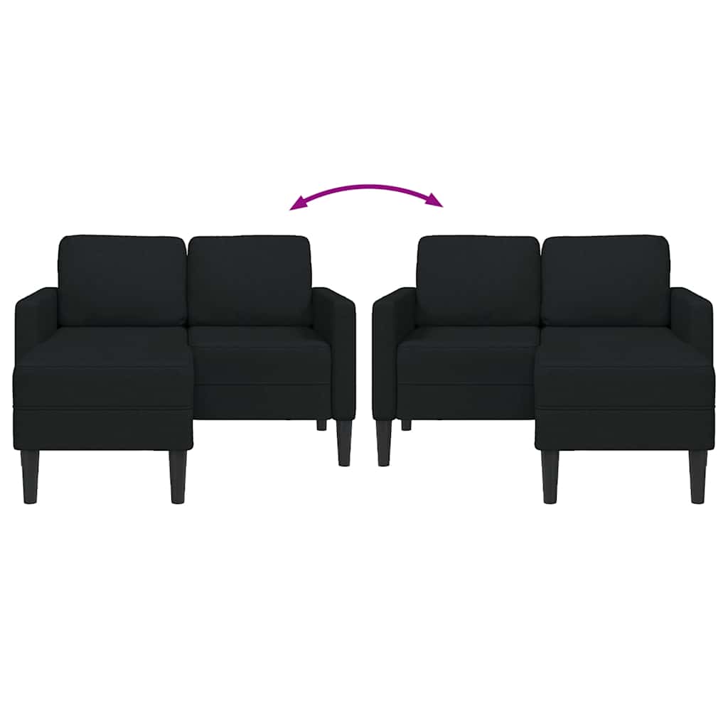 2 Seater Sofa with Chaise Longue L Shaped Black 125 cm Fabric