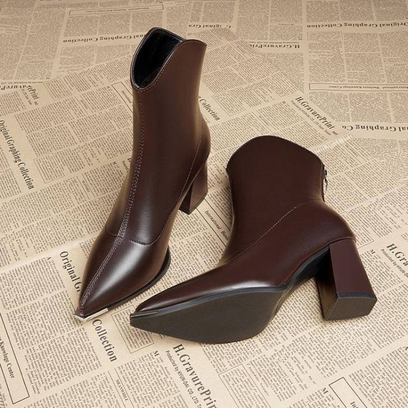New pointed thick high-heeled short boots women's autumn and winter small velvet Martin boots small ankle boots thin boots