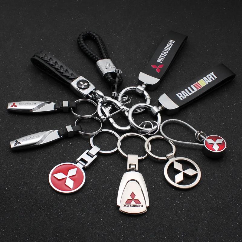 1Pc 3D Metal/Leather Car Logo Keychain For Mitsubishi Lancer Outlander Pajero ASX EX L200 Colt Auto Key Chain Key Ring Accessory