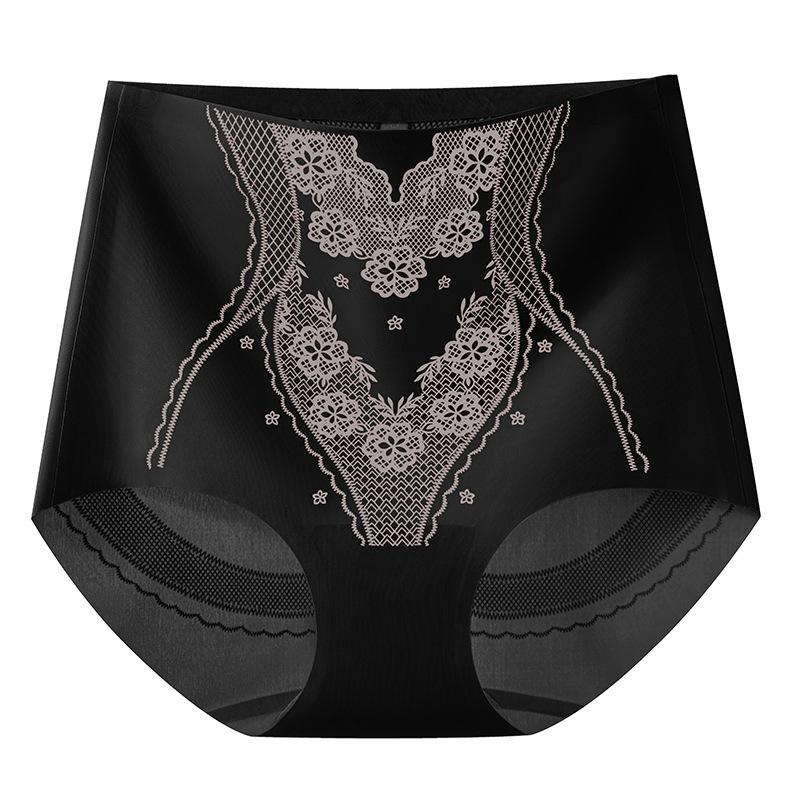 Damskie Letnie Majtki w Stylu Narodowym z Nadrukiem, z Wysokim Stanem, Lekko Modelujące Brzuch, 7A Antybakteryjne, z Lodowego Jedwabiu, Szybkoschnące, Podnoszące Biodra