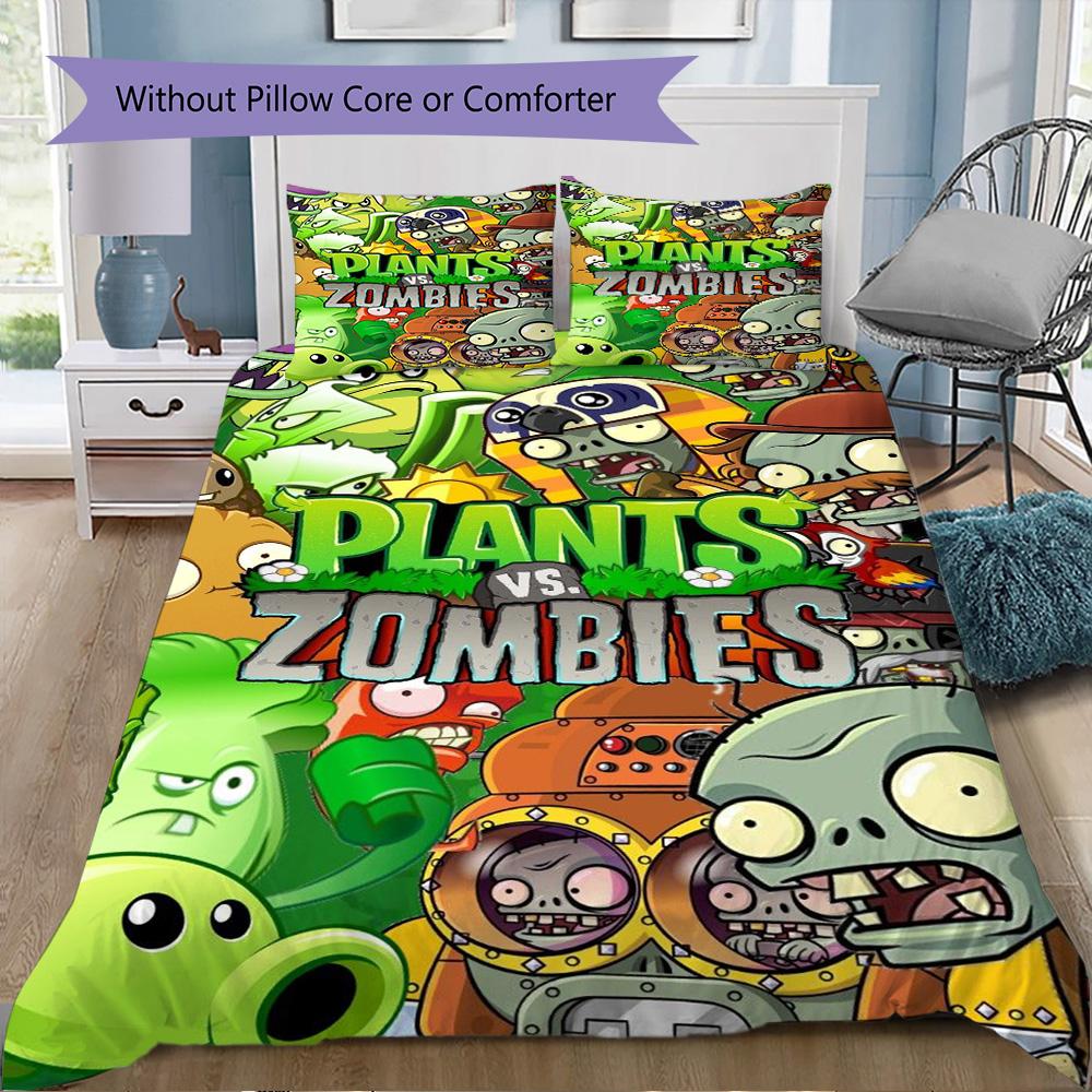 Plants Vs. Zombies Print Pattern Bedding,Quilt Set Quilt Cover Pillowcase Home Birthday Gift (1*duvet Cover+2*pillowcase,without core)XSJT0917560