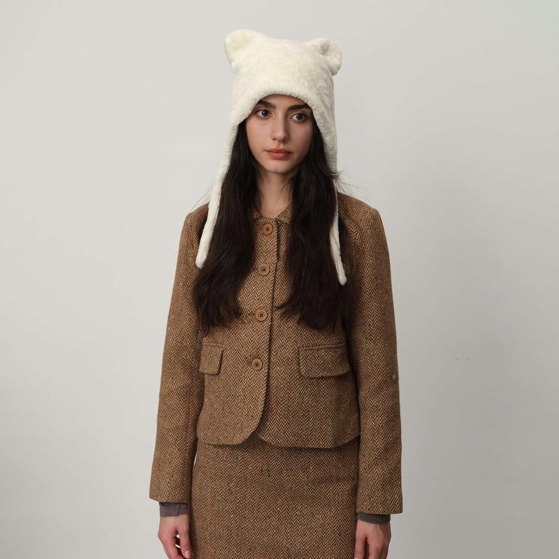 Personalized Hairy Cute Warm Winter Ear Cap Stylish Simple Student Cat Ears Knitted Cold Hat Female