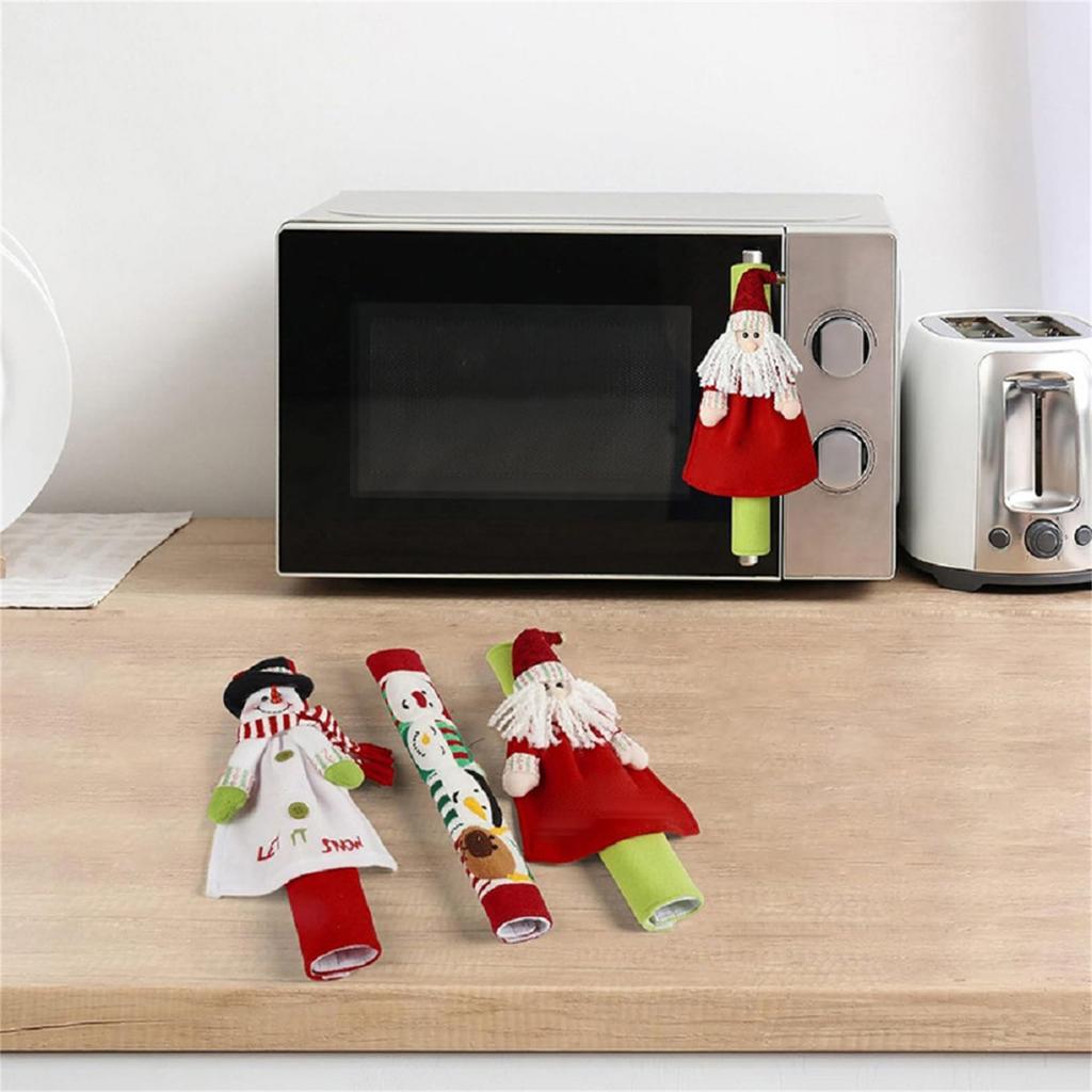 3 Pieces Christmas Refrigerator Handle Covers Home Decoration Cartoon Kitchen Appliance Handle Covers For Ornaments Fridge