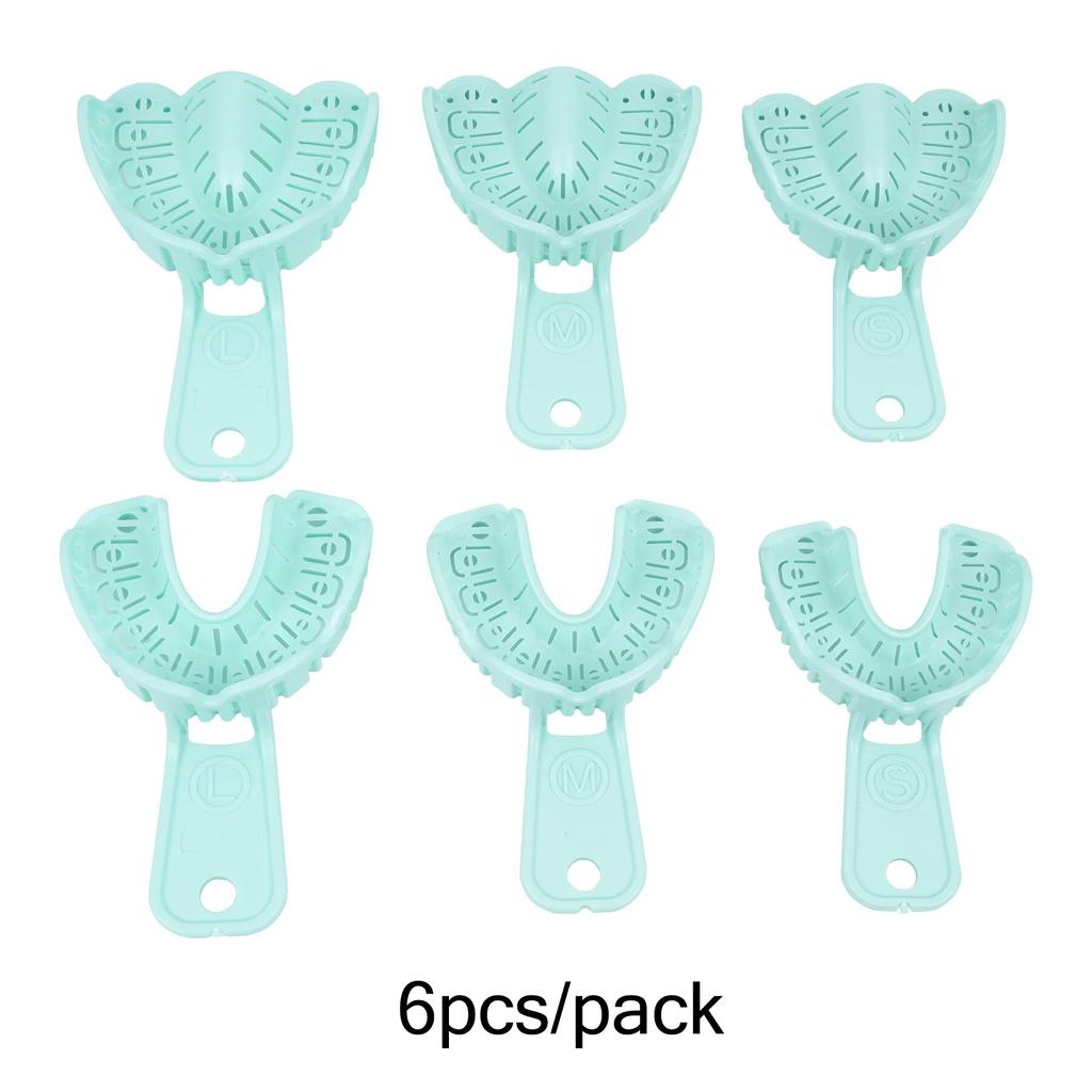 6pcs Dental Implant Tray Green Full Mouth Removable Partial Mold Tray Easy To Fold Baffle Plastic Dentist Tool Material S/M/L