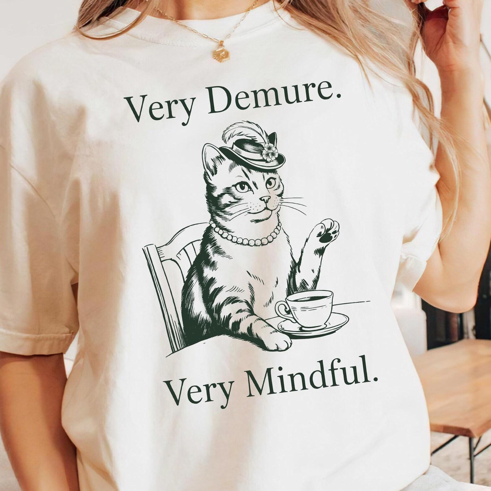 Cat Lady Very Demure Very Mindful Vintage T-Shirt, Funny Meme Cat Shirt, Very Demure Very Mindful Cat Shirt M