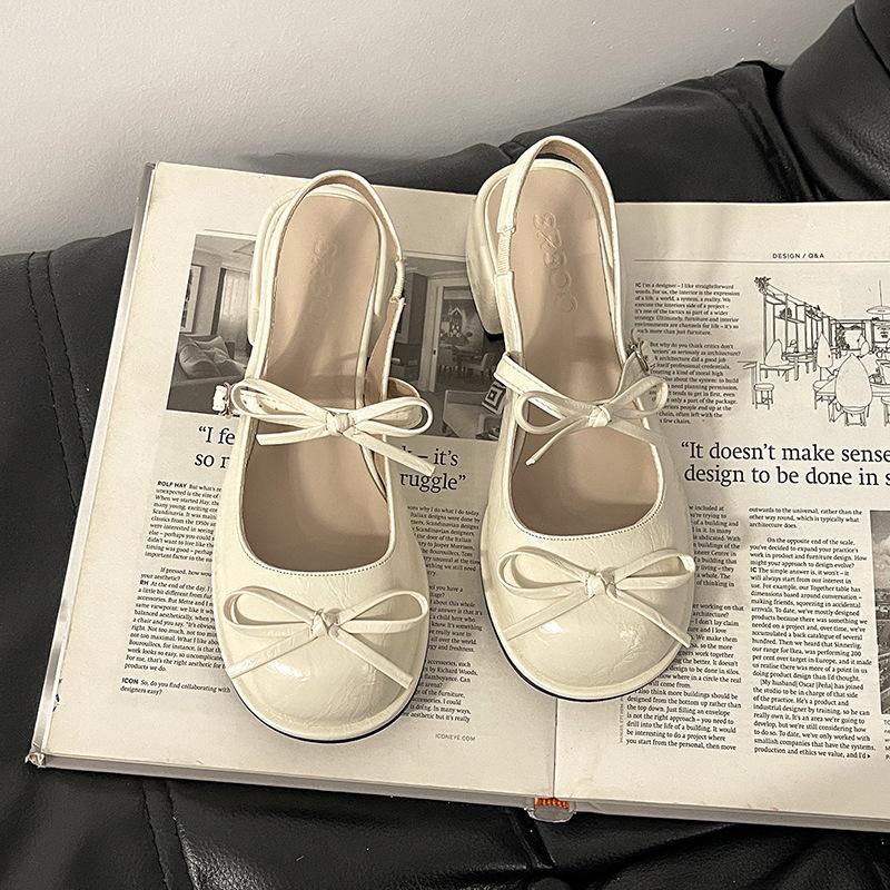 Casual Mary Jane shoes women's summer fashion patent leather square head bow small leather shoes shallow mouth thick high heel single shoes
