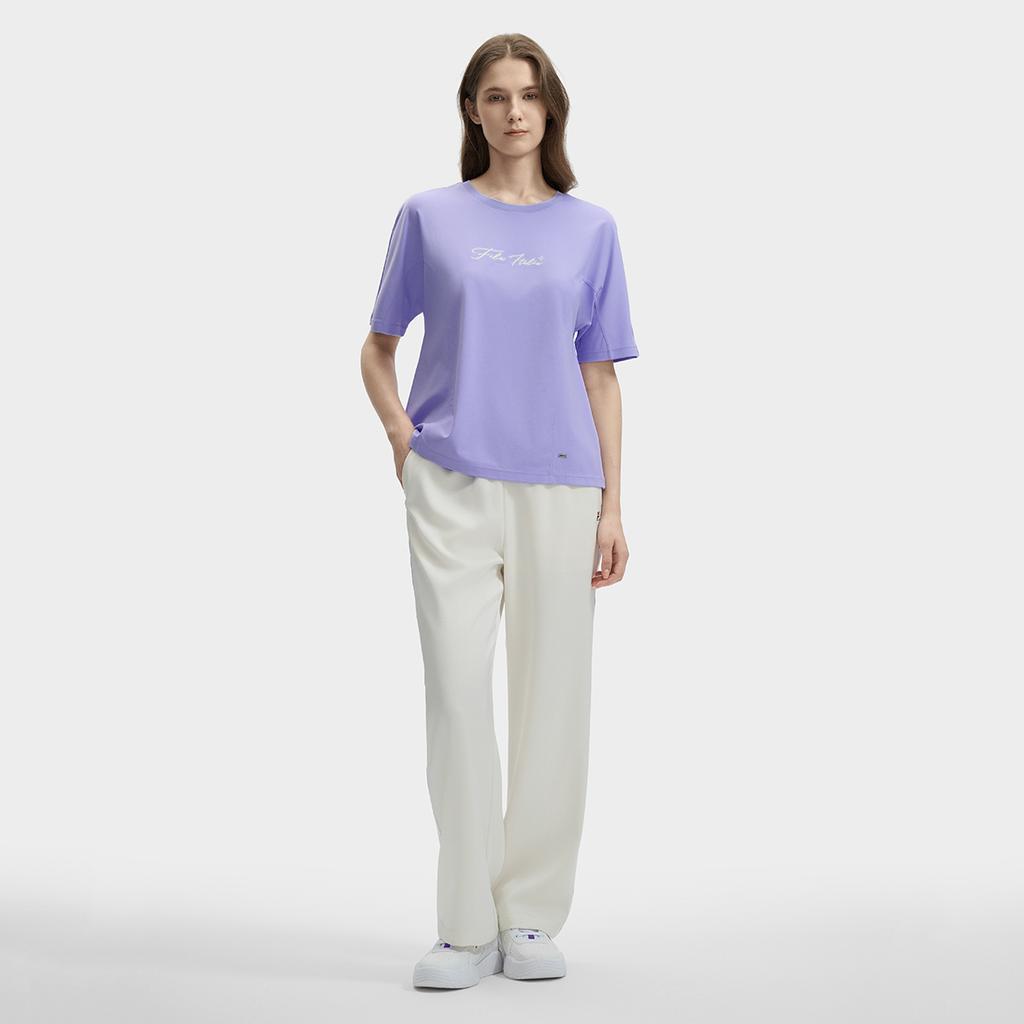 Fila The Louvre Palace Fashion Straight Leg Retro Sport Patchwork Wide Leg Casual Pants Women Bottoms Steam-White F11W431802FIV