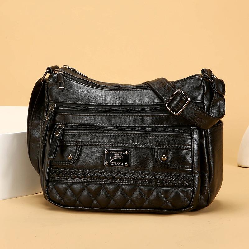 Women's bag new fashionable washed soft leather shoulder small bag double large capacity messenger bag women