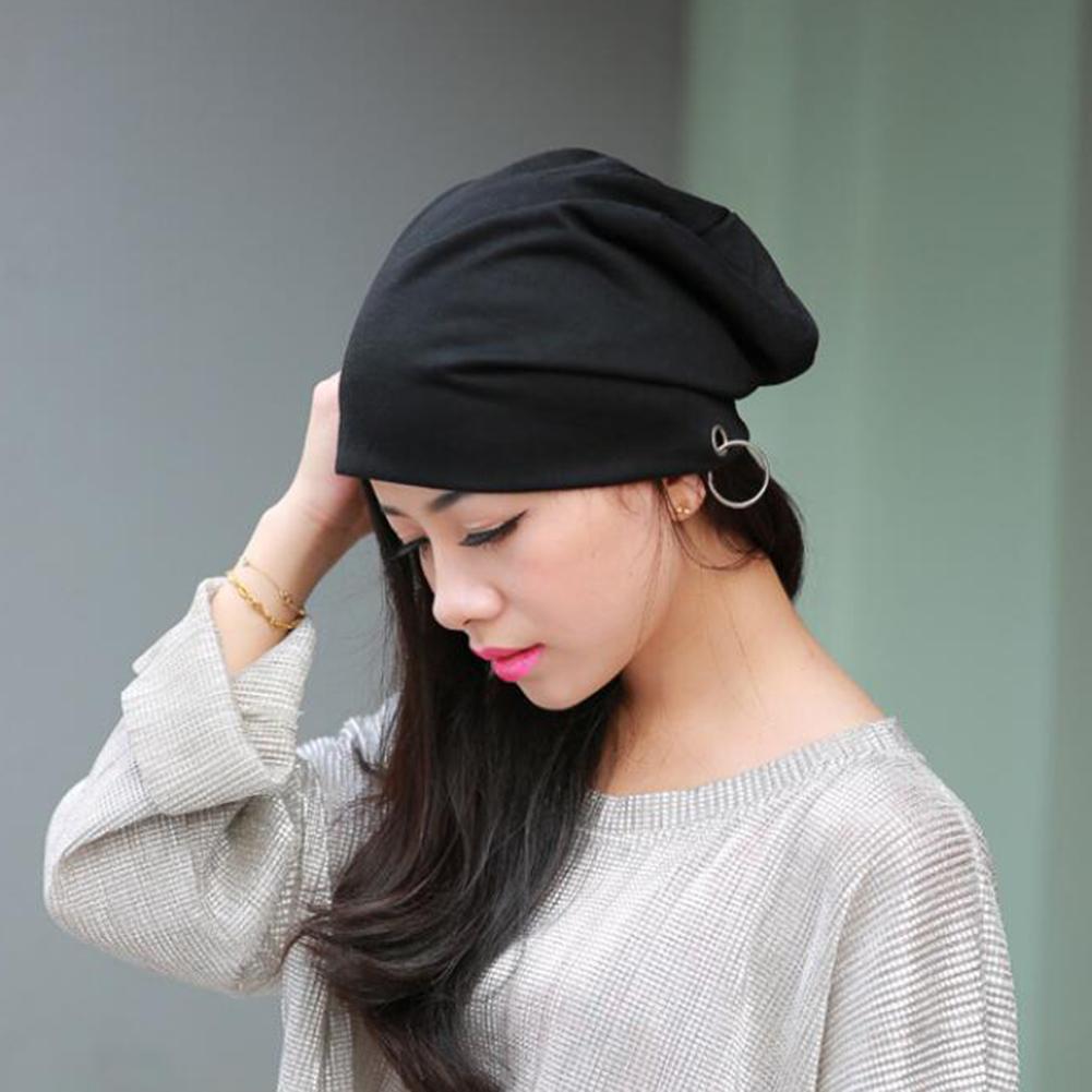 Women Men Autumn Winter Warm Knitted Cap Fashion Metal Ring Beanie Cap
