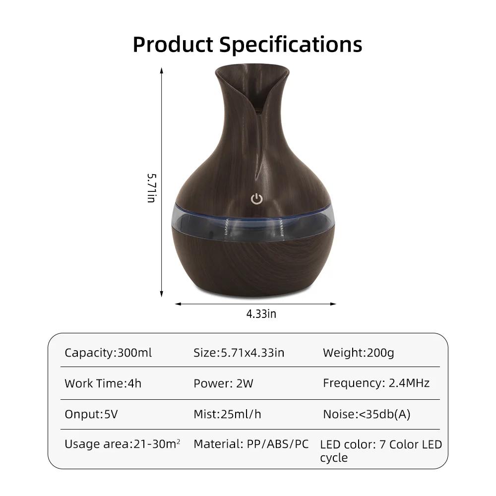 300ml USB Air Humidifier & Aroma Diffuser, Essential Oil Diffuser with Ultra Quiet Operation, Auto Shut Off, Night Light - Perfe