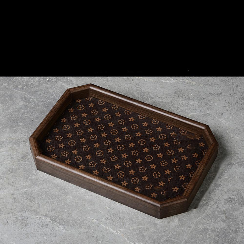 Simple Begonia Embossed Glass Tray Wooden Storage Display Plates Multi-Function Tea Tray  Desk
