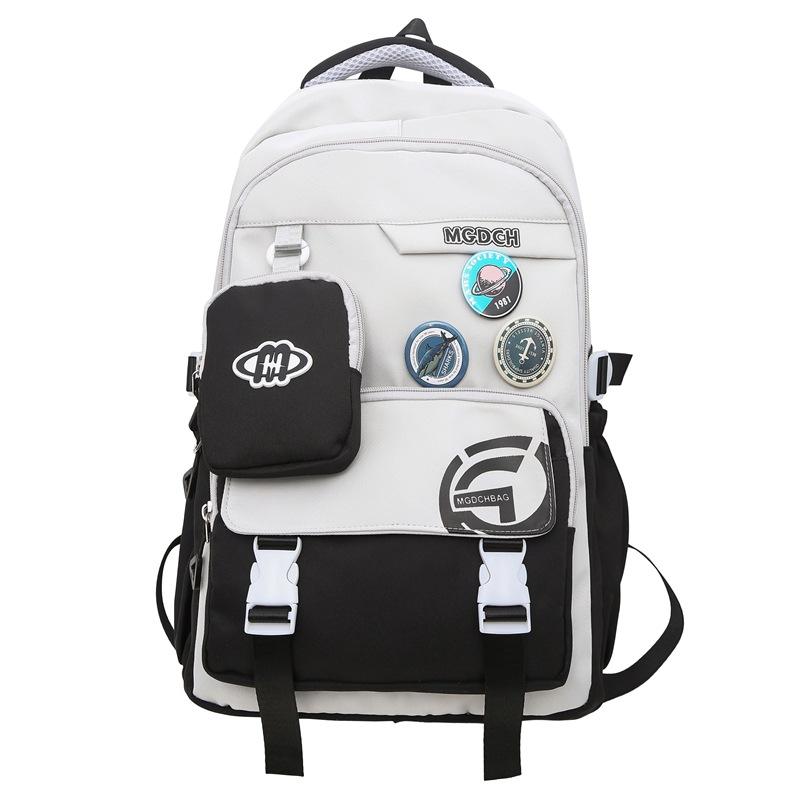 Stylish and Exquisite Contrasting Color Badge Large-capacity Backpack 24 New Primary School Junior High School Boys and Girls Schoolbag