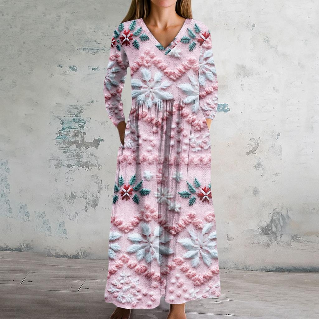 Women's Fashion Dress Spring V-neck Long Sleeve Dress