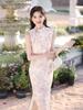 New Chinese style young beautiful pink cheongsam floral print 1011 summer daily girly dress