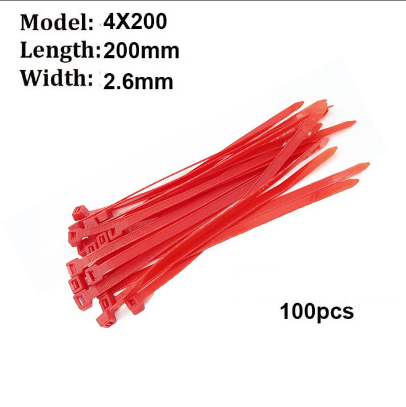

100 шт. Чорно-червоні 4x200 мм Кабельні стяжки Кріпильні кільця Багаторазові кабельні стяжки на блискавці Знімні багатофункціональні антикорозійні стяжки 4x200mm червоний