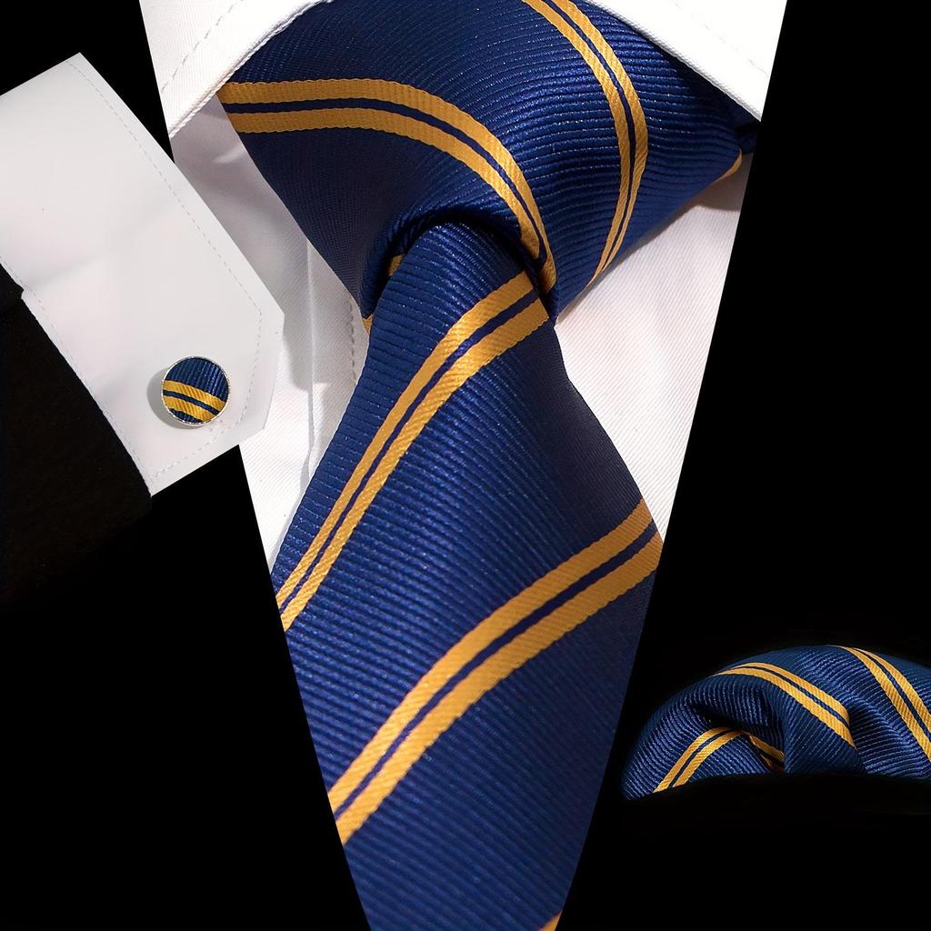 Gestreiftes Krawatten-, Einstecktuch- und Manschettenknöpfe-Set - Business Formal, 8,5 cm breit, Anzugzubehör