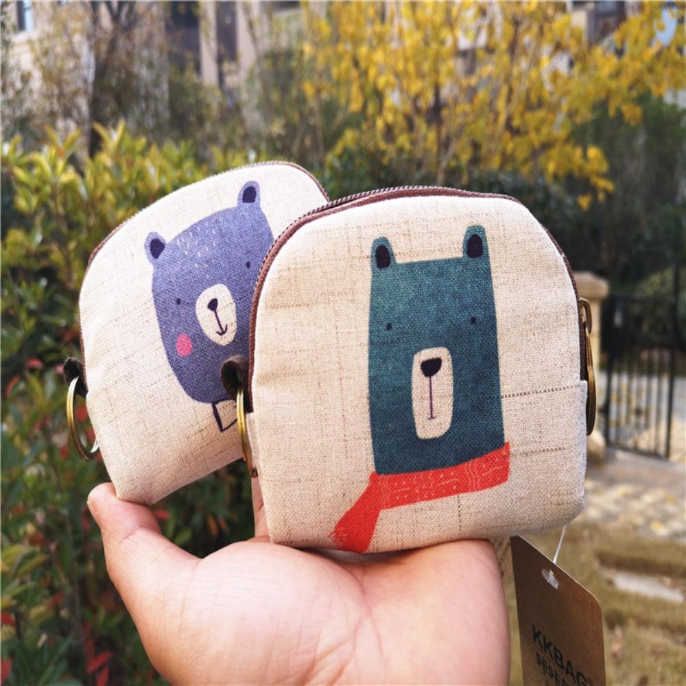 

Мини-кошелек на молнии с карманом для монет с мультяшным животным принтом, милый кошелек для монет