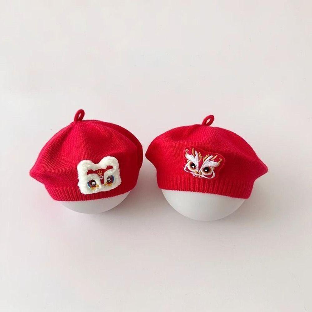 

Red Baby Knitted Cap Windproof Autumn Winter Hat New Knit Warm Bonnet 03