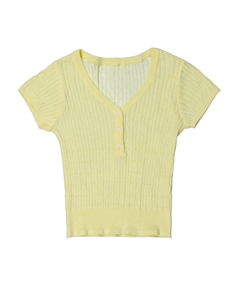 Amaps Button Cable V-Neck Knit - Lemon Free