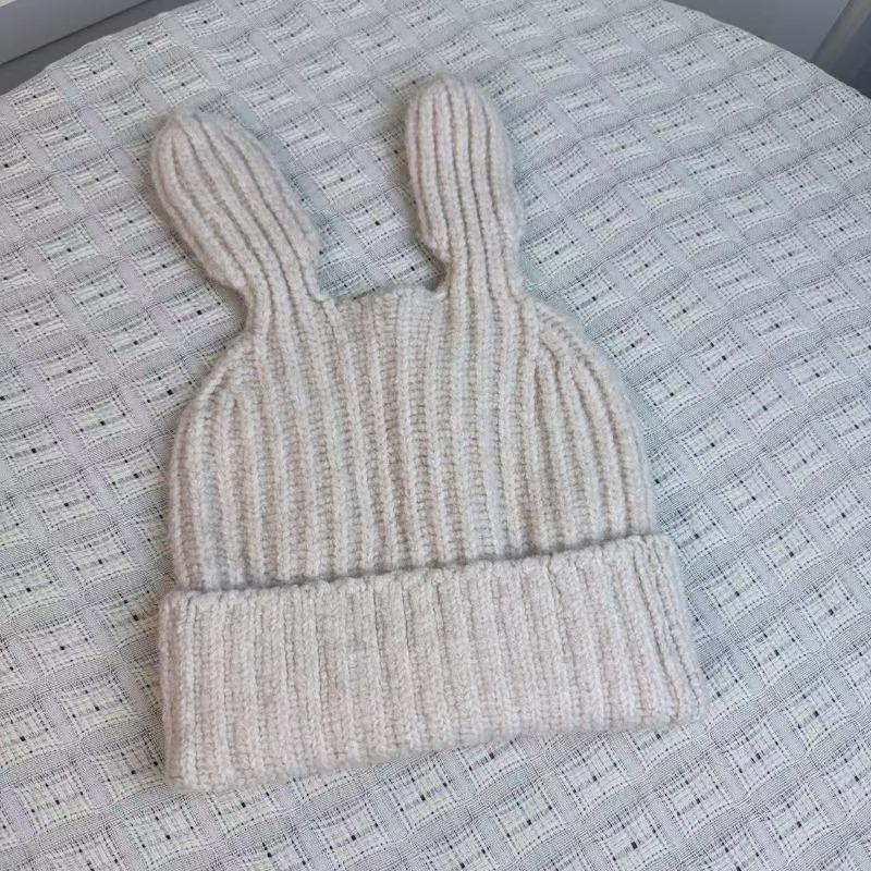 Female autumn and winter Japanese cute big ears funny knitted hat warm personality versatile face small wool hat tide